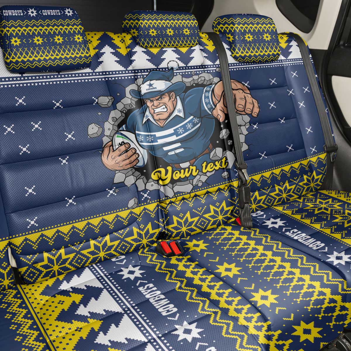 Merry Queensland Cowboys Personalised Back Car Seat Cover Christmas Rugby League Spirit - Aussie Hoodie