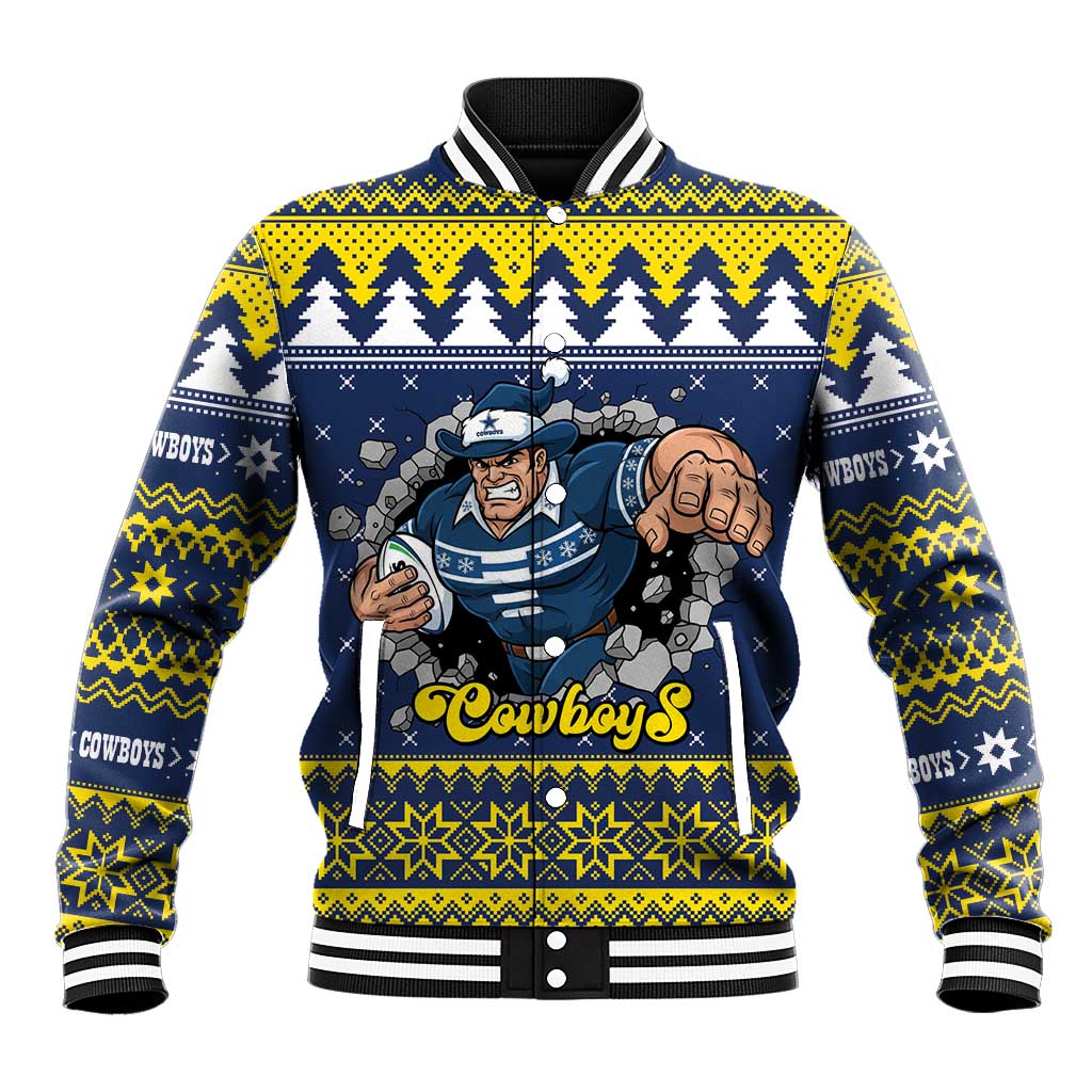 Merry Queensland Cowboys Personalised Baseball Jacket Christmas Rugby League Spirit - Aussie Hoodie