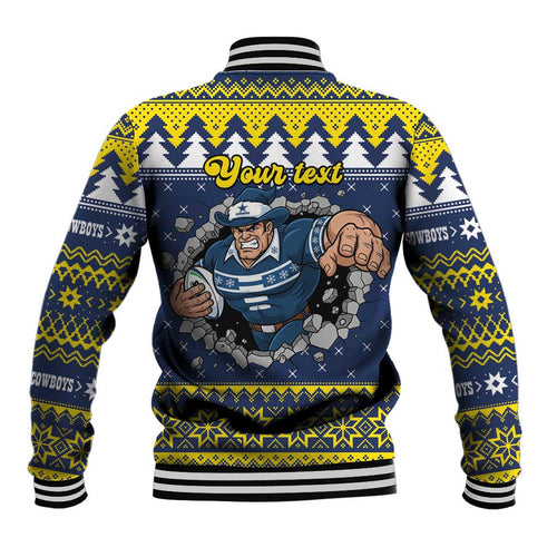 Merry Queensland Cowboys Personalised Baseball Jacket Christmas Rugby League Spirit - Aussie Hoodie