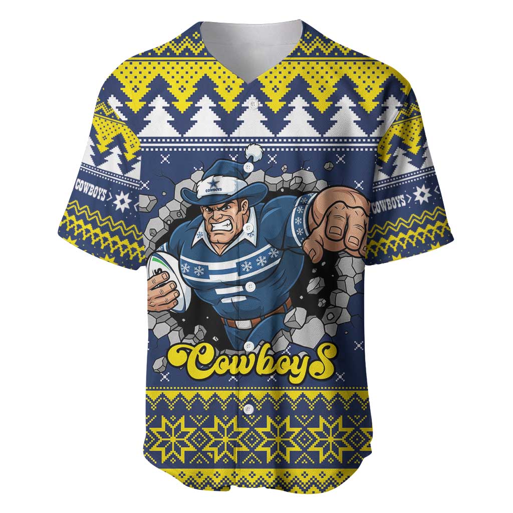 Merry Queensland Cowboys Personalised Baseball Jersey Christmas Rugby League Spirit - Aussie Hoodie