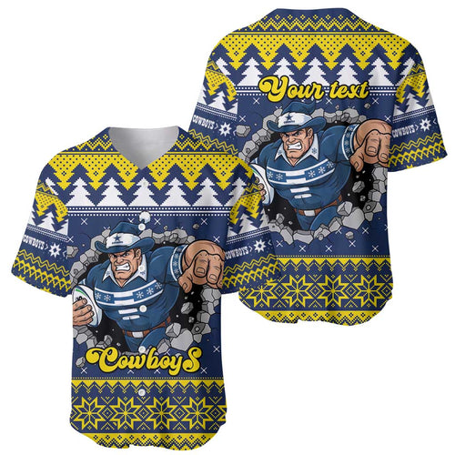 Merry Queensland Cowboys Personalised Baseball Jersey Christmas Rugby League Spirit - Aussie Hoodie