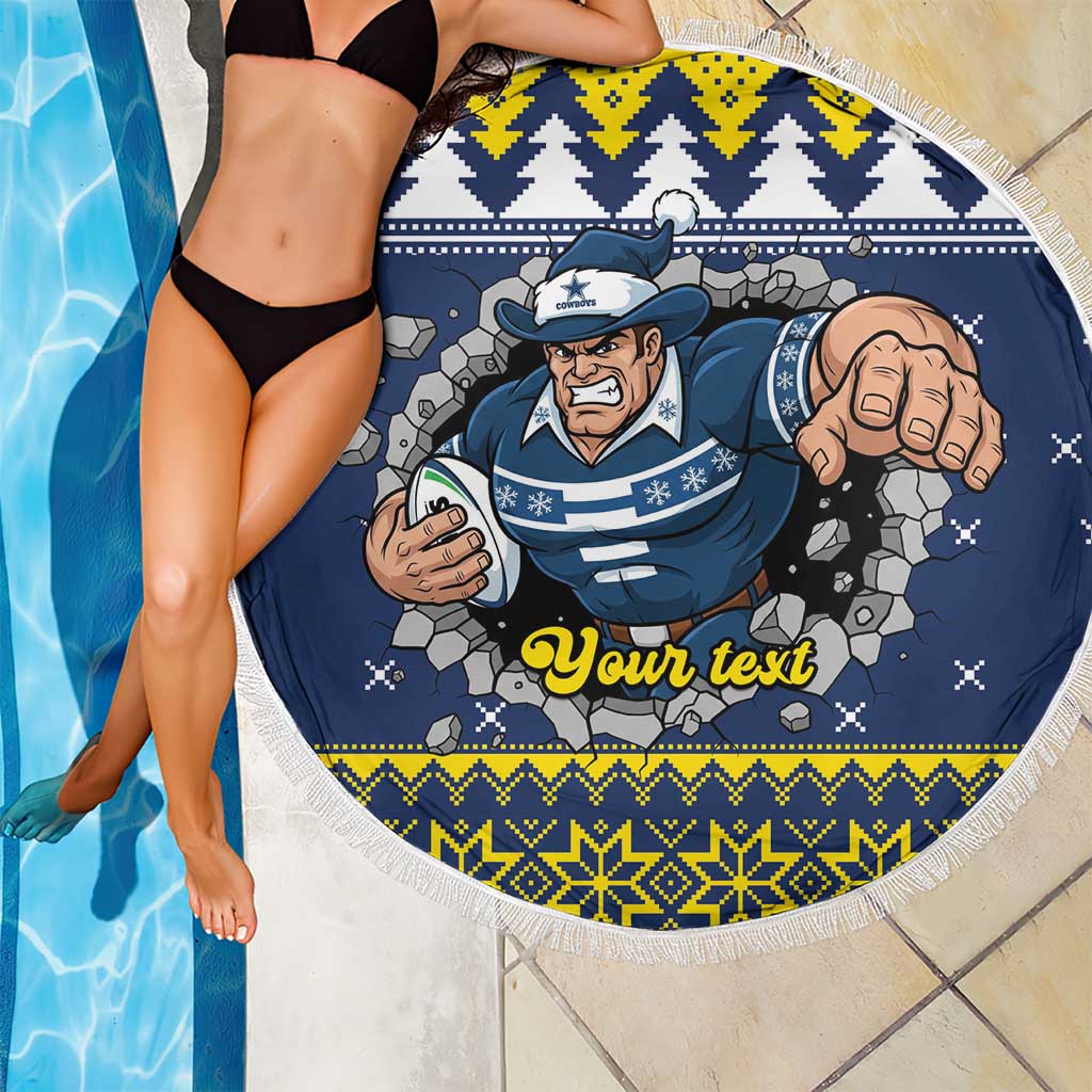 Merry Queensland Cowboys Personalised Beach Blanket Christmas Rugby League Spirit - Aussie Hoodie
