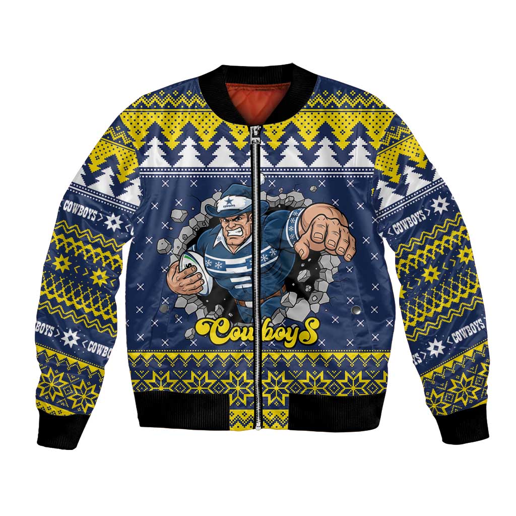 Merry Queensland Cowboys Personalised Bomber Jacket Christmas Rugby League Spirit - Aussie Hoodie