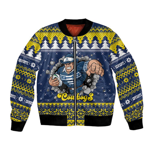 Merry Queensland Cowboys Personalised Bomber Jacket Christmas Rugby League Spirit - Aussie Hoodie
