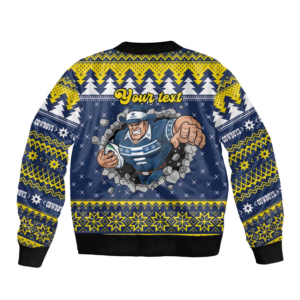 Merry Queensland Cowboys Personalised Bomber Jacket Christmas Rugby League Spirit - Aussie Hoodie
