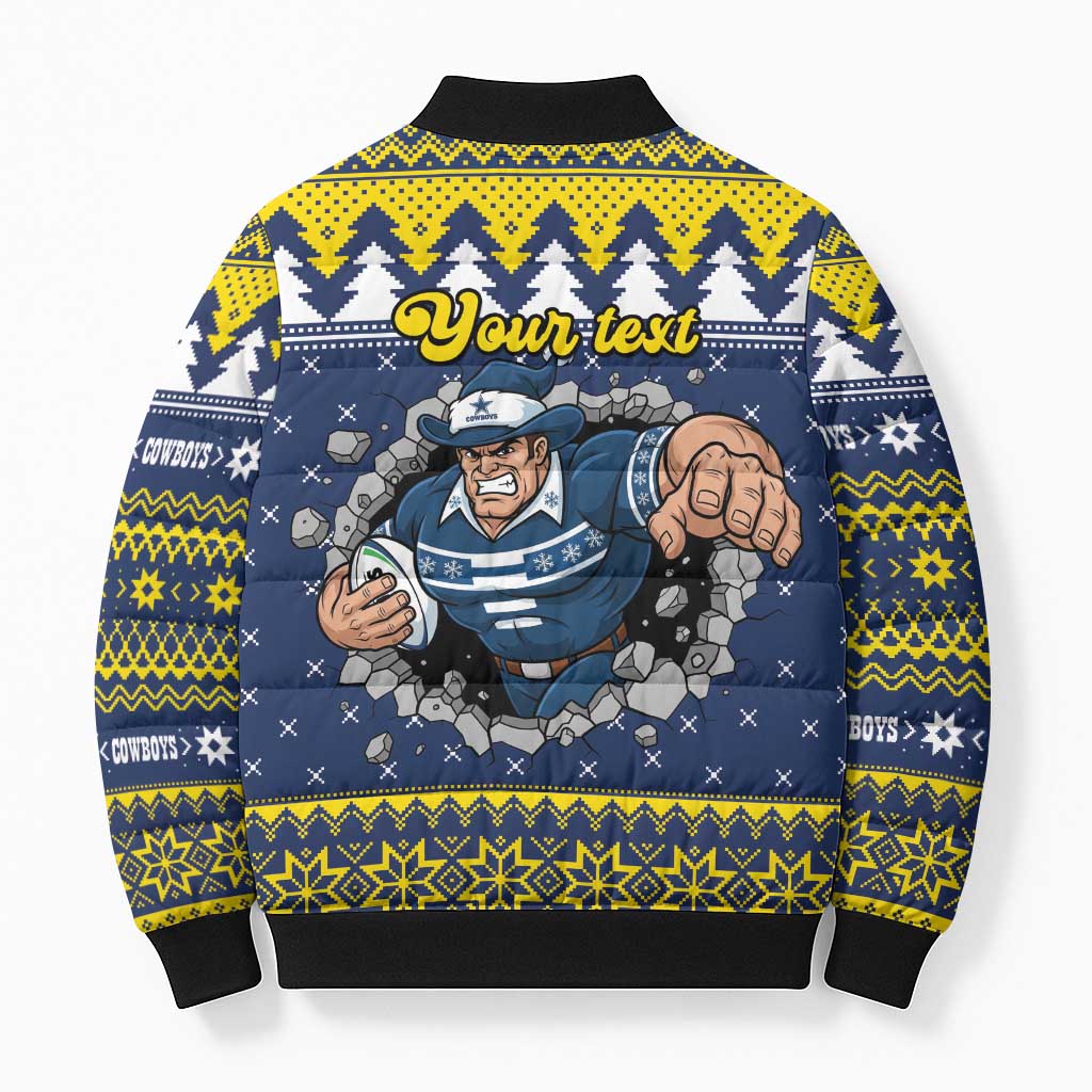 Merry Queensland Cowboys Personalised Bomber Puffer Jacket Christmas Rugby League Spirit - Aussie Hoodie