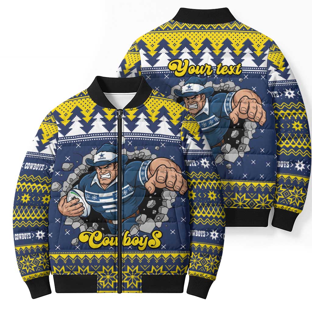 Merry Queensland Cowboys Personalised Bomber Puffer Jacket Christmas Rugby League Spirit - Aussie Hoodie