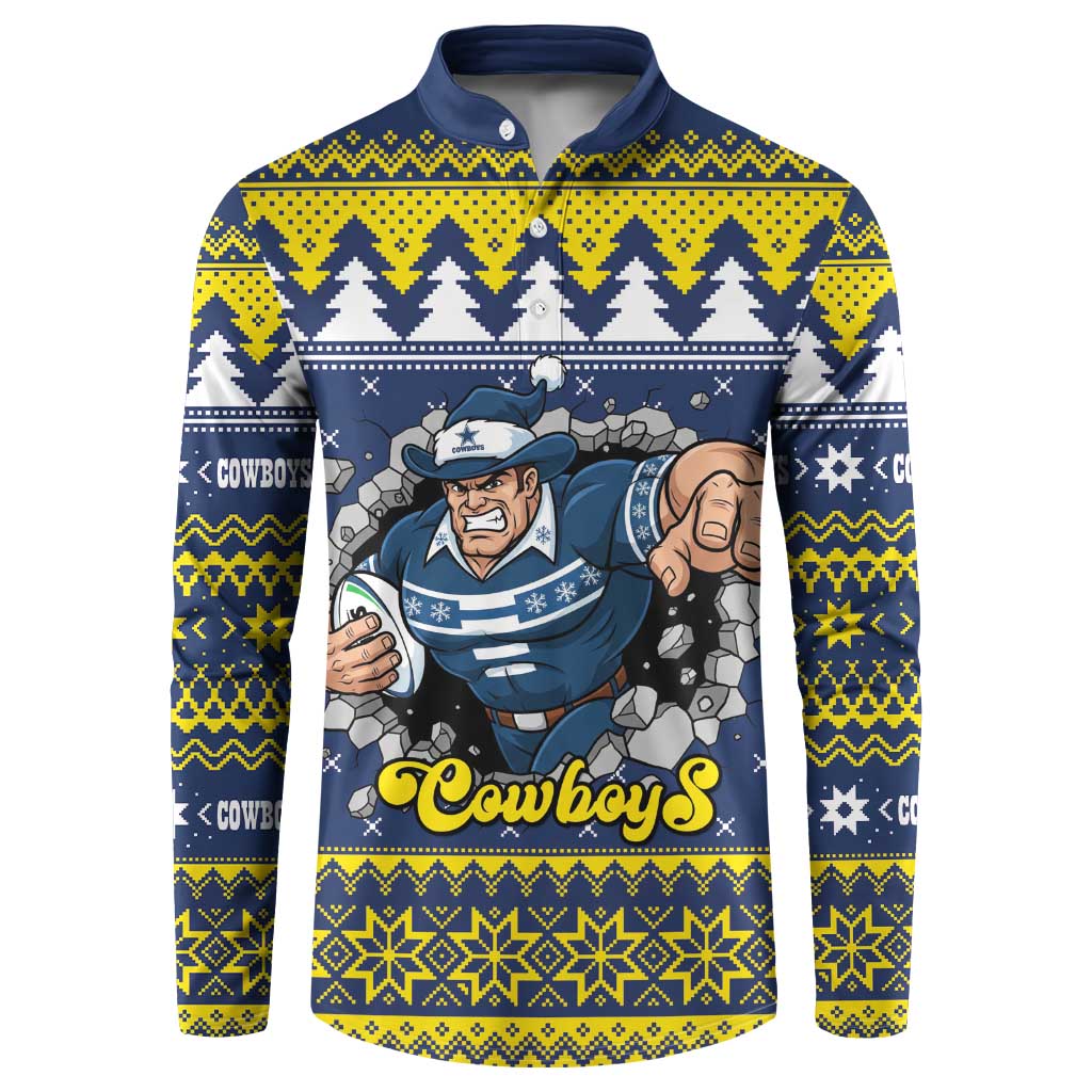 Merry Queensland Cowboys Personalised Button Sweatshirt Christmas Rugby League Spirit - Aussie Hoodie