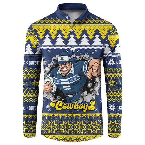 Merry Queensland Cowboys Personalised Button Sweatshirt Christmas Rugby League Spirit - Aussie Hoodie