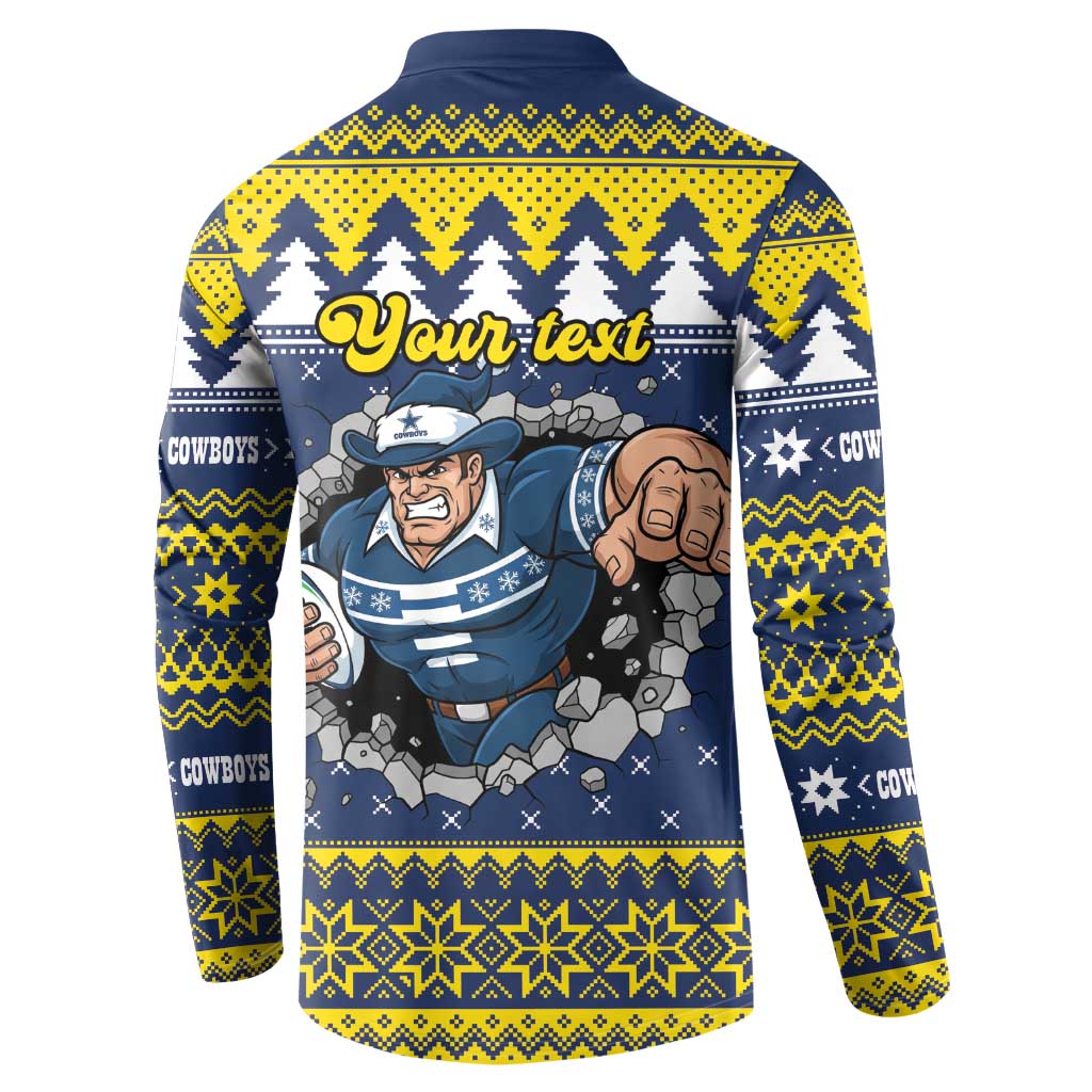 Merry Queensland Cowboys Personalised Button Sweatshirt Christmas Rugby League Spirit - Aussie Hoodie