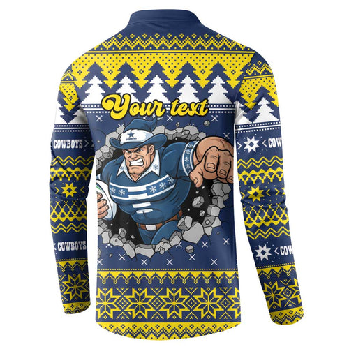 Merry Queensland Cowboys Personalised Button Sweatshirt Christmas Rugby League Spirit - Aussie Hoodie