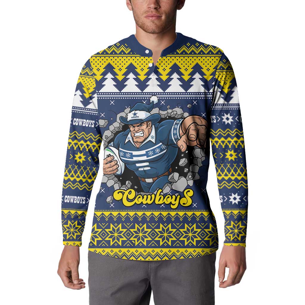 Merry Queensland Cowboys Personalised Button Sweatshirt Christmas Rugby League Spirit - Aussie Hoodie