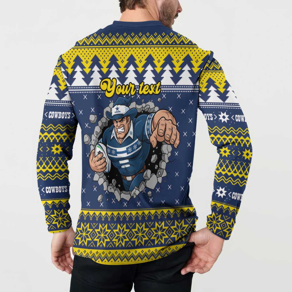 Merry Queensland Cowboys Personalised Button Sweatshirt Christmas Rugby League Spirit - Aussie Hoodie