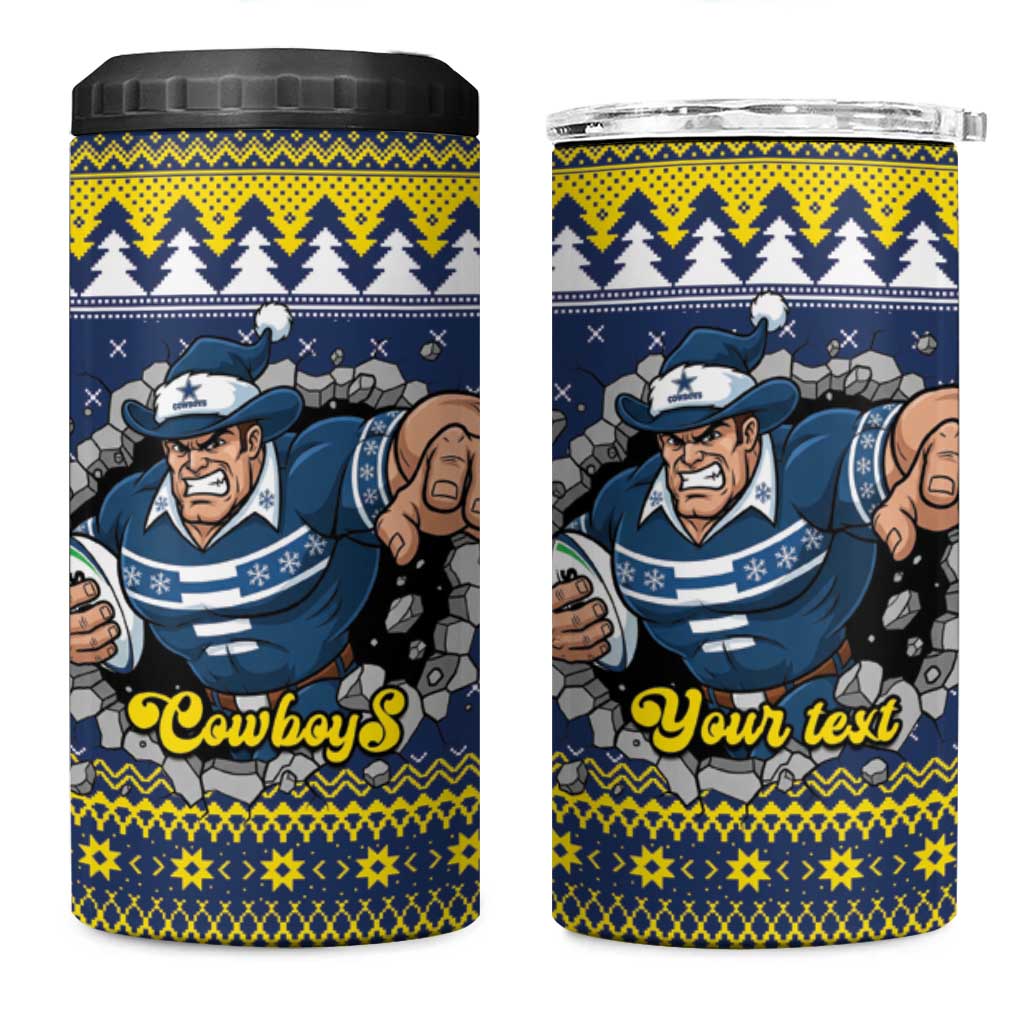 Merry Queensland Cowboys Personalised 4 in 1 Can Cooler Tumbler Christmas Rugby League Spirit - Aussie Hoodie