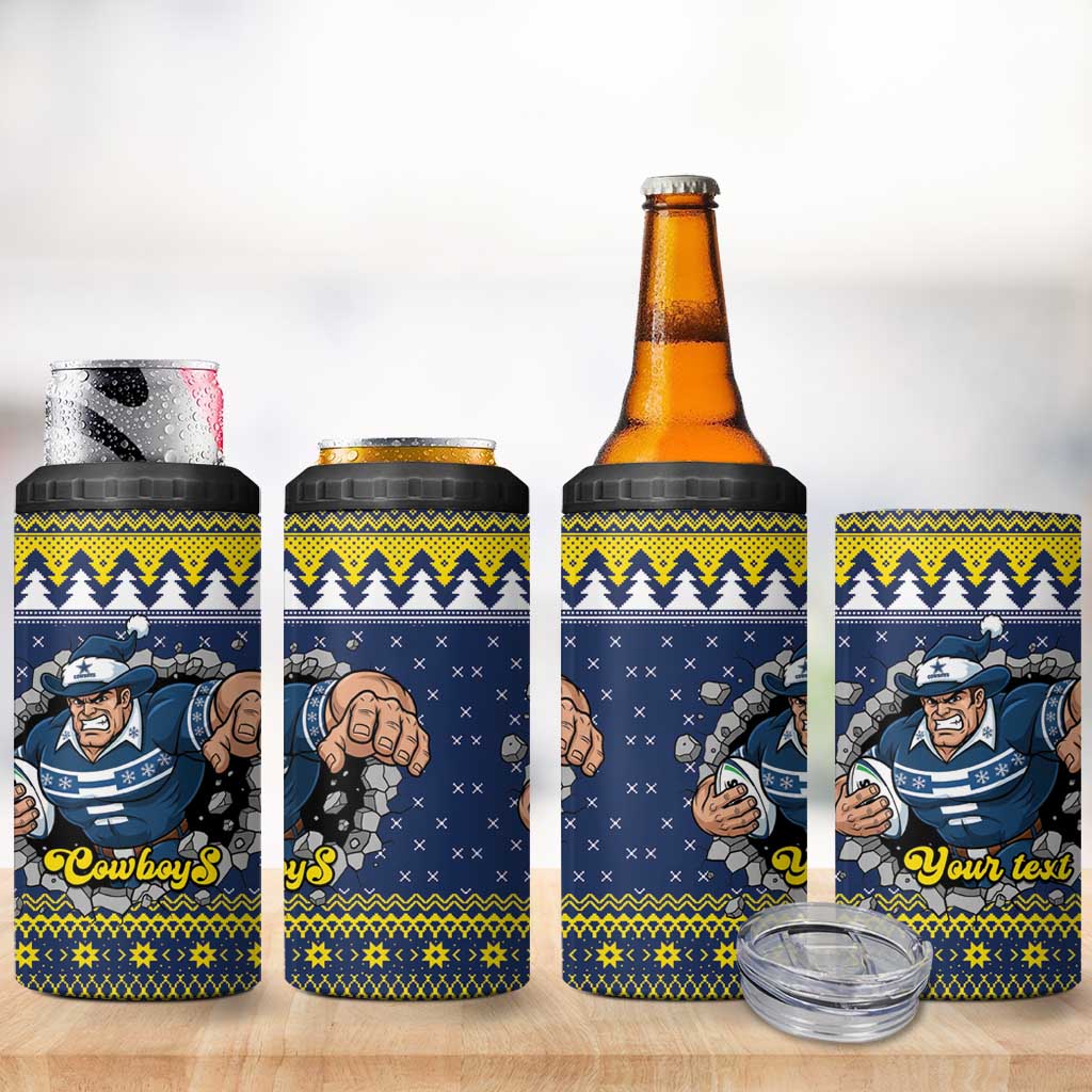 Merry Queensland Cowboys Personalised 4 in 1 Can Cooler Tumbler Christmas Rugby League Spirit - Aussie Hoodie