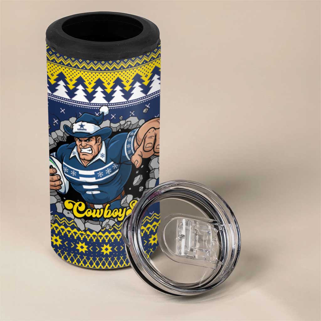 Merry Queensland Cowboys Personalised 4 in 1 Can Cooler Tumbler Christmas Rugby League Spirit - Aussie Hoodie