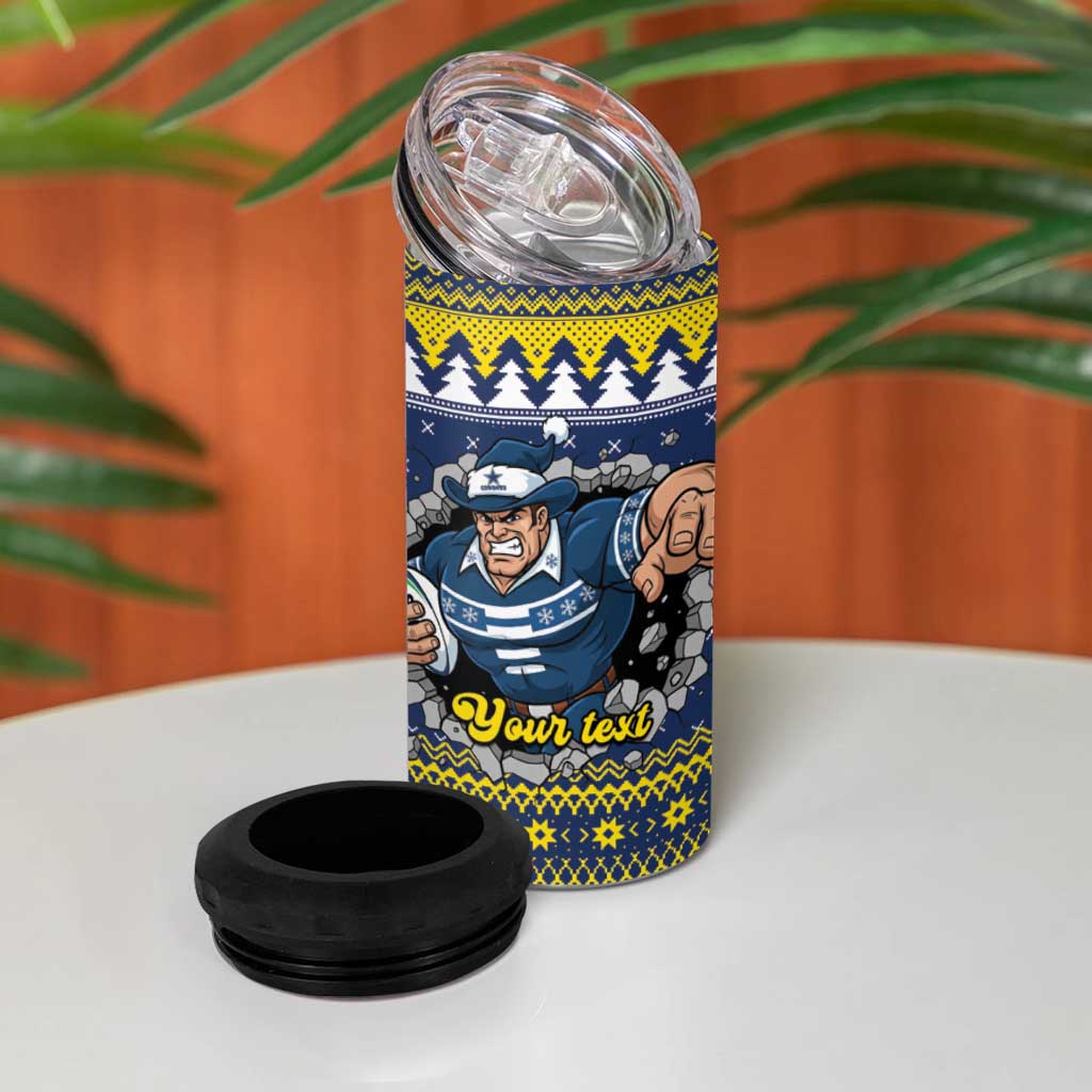 Merry Queensland Cowboys Personalised 4 in 1 Can Cooler Tumbler Christmas Rugby League Spirit - Aussie Hoodie