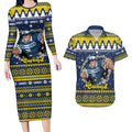 Merry Queensland Cowboys Personalised Couples Matching Long Sleeve Bodycon Dress and Hawaiian Shirt Christmas Rugby League Spirit - Aussie Hoodie