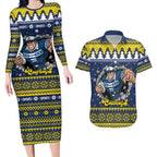 Merry Queensland Cowboys Personalised Couples Matching Long Sleeve Bodycon Dress and Hawaiian Shirt Christmas Rugby League Spirit - Aussie Hoodie