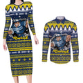 Merry Queensland Cowboys Personalised Couples Matching Long Sleeve Bodycon Dress and Long Sleeve Button Shirt Christmas Rugby League Spirit - Aussie Hoodie