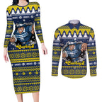 Merry Queensland Cowboys Personalised Couples Matching Long Sleeve Bodycon Dress and Long Sleeve Button Shirt Christmas Rugby League Spirit - Aussie Hoodie