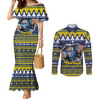 Merry Queensland Cowboys Personalised Couples Matching Mermaid Dress and Long Sleeve Button Shirt Christmas Rugby League Spirit - Aussie Hoodie