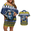 Merry Queensland Cowboys Personalised Couples Matching Off Shoulder Short Dress and Hawaiian Shirt Christmas Rugby League Spirit - Aussie Hoodie
