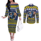 Merry Queensland Cowboys Personalised Couples Matching Off The Shoulder Long Sleeve Dress and Long Sleeve Button Shirt Christmas Rugby League Spirit - Aussie Hoodie