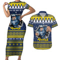 Merry Queensland Cowboys Personalised Couples Matching Short Sleeve Bodycon Dress and Hawaiian Shirt Christmas Rugby League Spirit - Aussie Hoodie