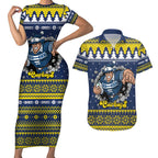 Merry Queensland Cowboys Personalised Couples Matching Short Sleeve Bodycon Dress and Hawaiian Shirt Christmas Rugby League Spirit - Aussie Hoodie
