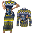Merry Queensland Cowboys Personalised Couples Matching Short Sleeve Bodycon Dress and Long Sleeve Button Shirt Christmas Rugby League Spirit - Aussie Hoodie