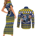 Merry Queensland Cowboys Personalised Couples Matching Short Sleeve Bodycon Dress and Long Sleeve Button Shirt Christmas Rugby League Spirit - Aussie Hoodie