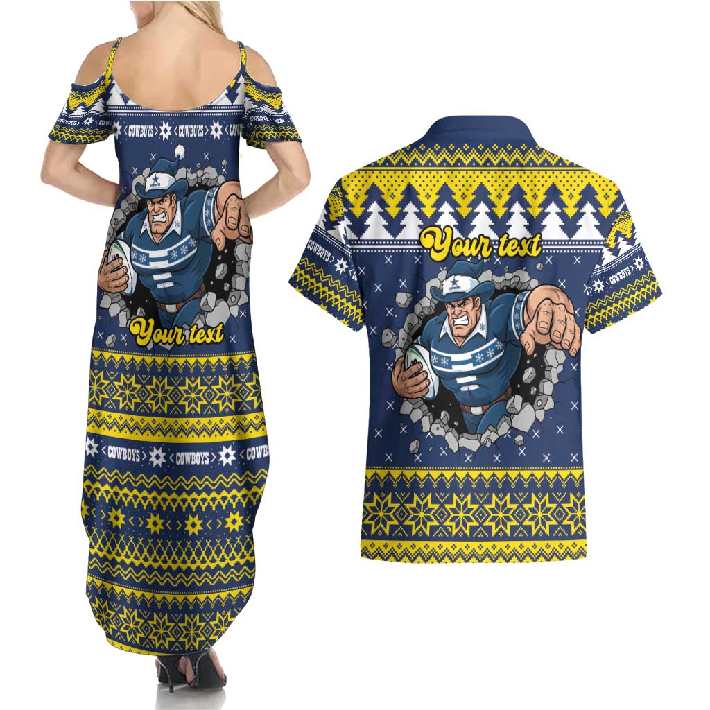 Merry Queensland Cowboys Personalised Couples Matching Summer Maxi Dress and Hawaiian Shirt Christmas Rugby League Spirit - Aussie Hoodie