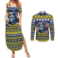 Merry Queensland Cowboys Personalised Couples Matching Summer Maxi Dress and Long Sleeve Button Shirt Christmas Rugby League Spirit - Aussie Hoodie