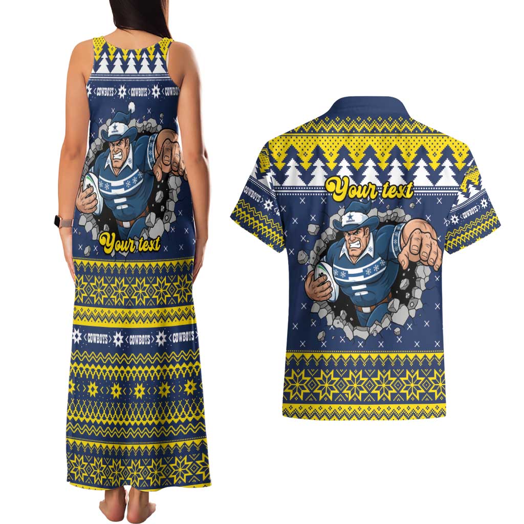 Merry Queensland Cowboys Personalised Couples Matching Tank Maxi Dress and Hawaiian Shirt Christmas Rugby League Spirit - Aussie Hoodie
