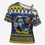 Merry Queensland Cowboys Personalised Cross Shoulder Shirt Christmas Rugby League Spirit - Aussie Hoodie
