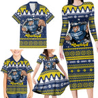 Merry Queensland Cowboys Personalised Family Matching Long Sleeve Bodycon Dress and Hawaiian Shirt Christmas Rugby League Spirit - Aussie Hoodie