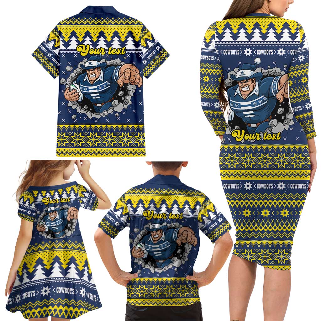 Merry Queensland Cowboys Personalised Family Matching Long Sleeve Bodycon Dress and Hawaiian Shirt Christmas Rugby League Spirit - Aussie Hoodie