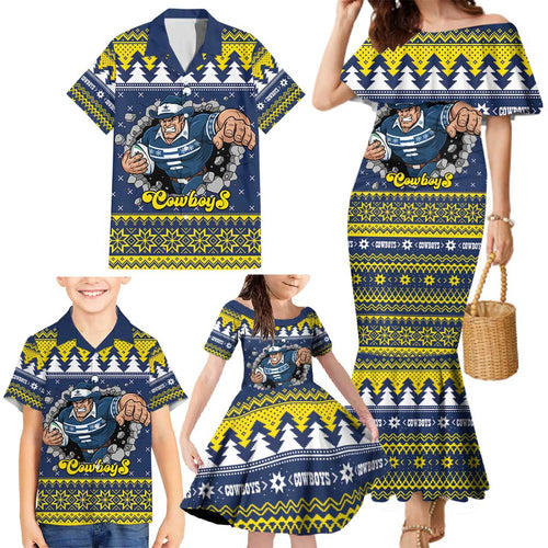 Merry Queensland Cowboys Personalised Family Matching Mermaid Dress and Hawaiian Shirt Christmas Rugby League Spirit - Aussie Hoodie