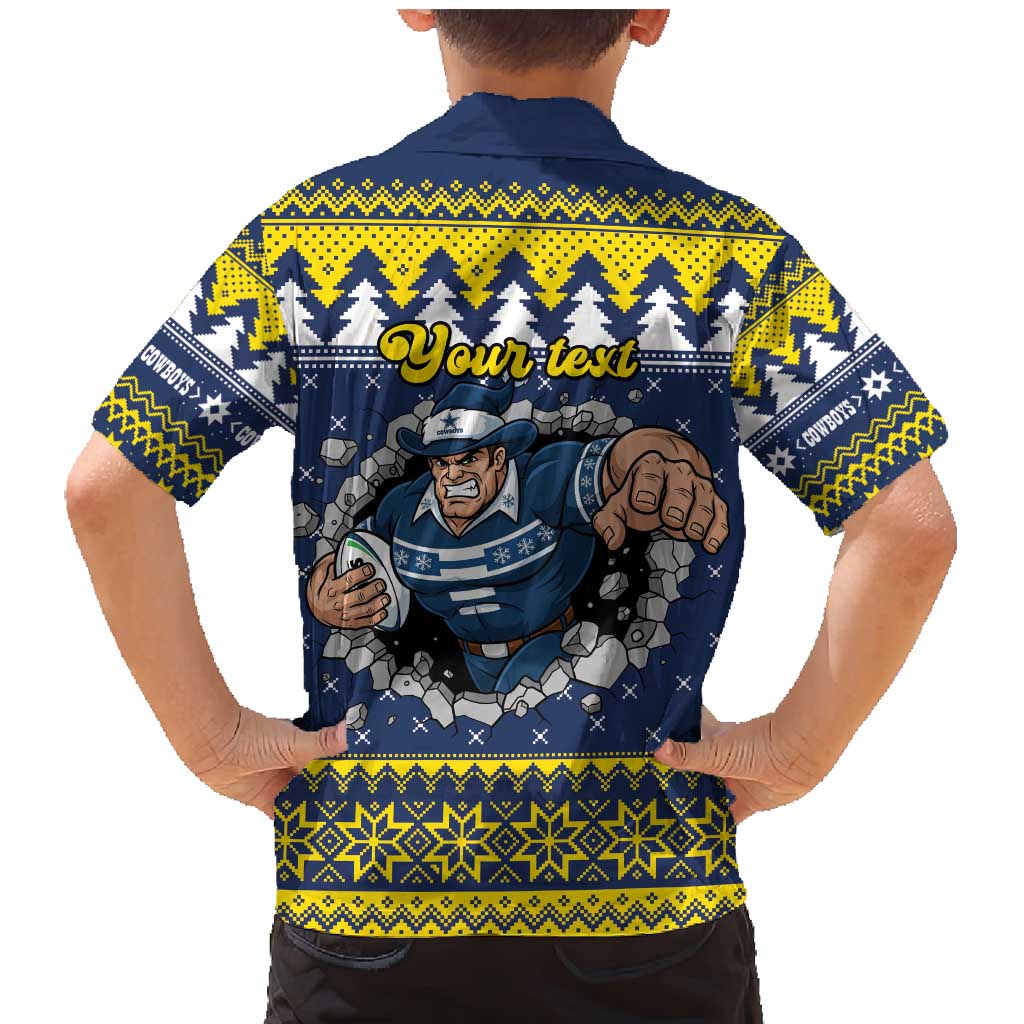Merry Queensland Cowboys Personalised Family Matching Mermaid Dress and Hawaiian Shirt Christmas Rugby League Spirit LT9