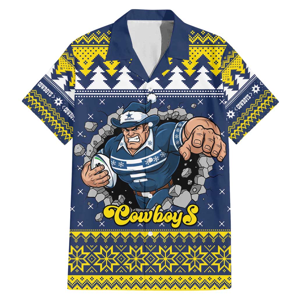 Merry Queensland Cowboys Personalised Family Matching Mermaid Dress and Hawaiian Shirt Christmas Rugby League Spirit LT9