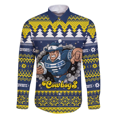 Merry Queensland Cowboys Personalised Family Matching Mermaid Dress and Hawaiian Shirt Christmas Rugby League Spirit LT9
