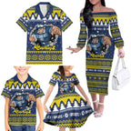 Merry Queensland Cowboys Personalised Family Matching Off The Shoulder Long Sleeve Dress and Hawaiian Shirt Christmas Rugby League Spirit - Aussie Hoodie