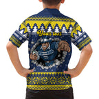 Merry Queensland Cowboys Personalised Family Matching Off The Shoulder Long Sleeve Dress and Hawaiian Shirt Christmas Rugby League Spirit - Aussie Hoodie