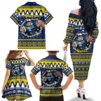 Merry Queensland Cowboys Personalised Family Matching Off The Shoulder Long Sleeve Dress and Hawaiian Shirt Christmas Rugby League Spirit - Aussie Hoodie
