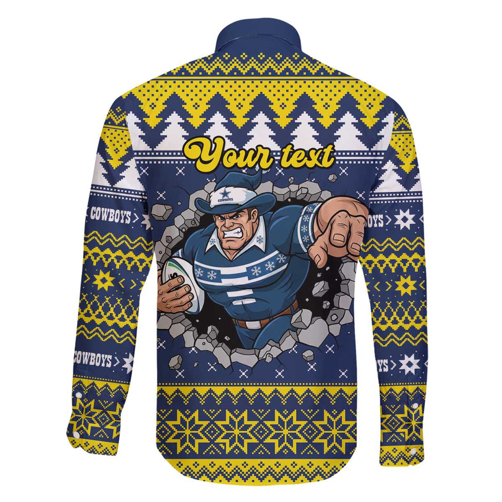 Merry Queensland Cowboys Personalised Family Matching Off The Shoulder Long Sleeve Dress and Hawaiian Shirt Christmas Rugby League Spirit - Aussie Hoodie