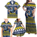 Merry Queensland Cowboys Personalised Family Matching Off Shoulder Maxi Dress and Hawaiian Shirt Christmas Rugby League Spirit - Aussie Hoodie