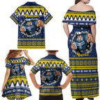 Merry Queensland Cowboys Personalised Family Matching Off Shoulder Maxi Dress and Hawaiian Shirt Christmas Rugby League Spirit - Aussie Hoodie