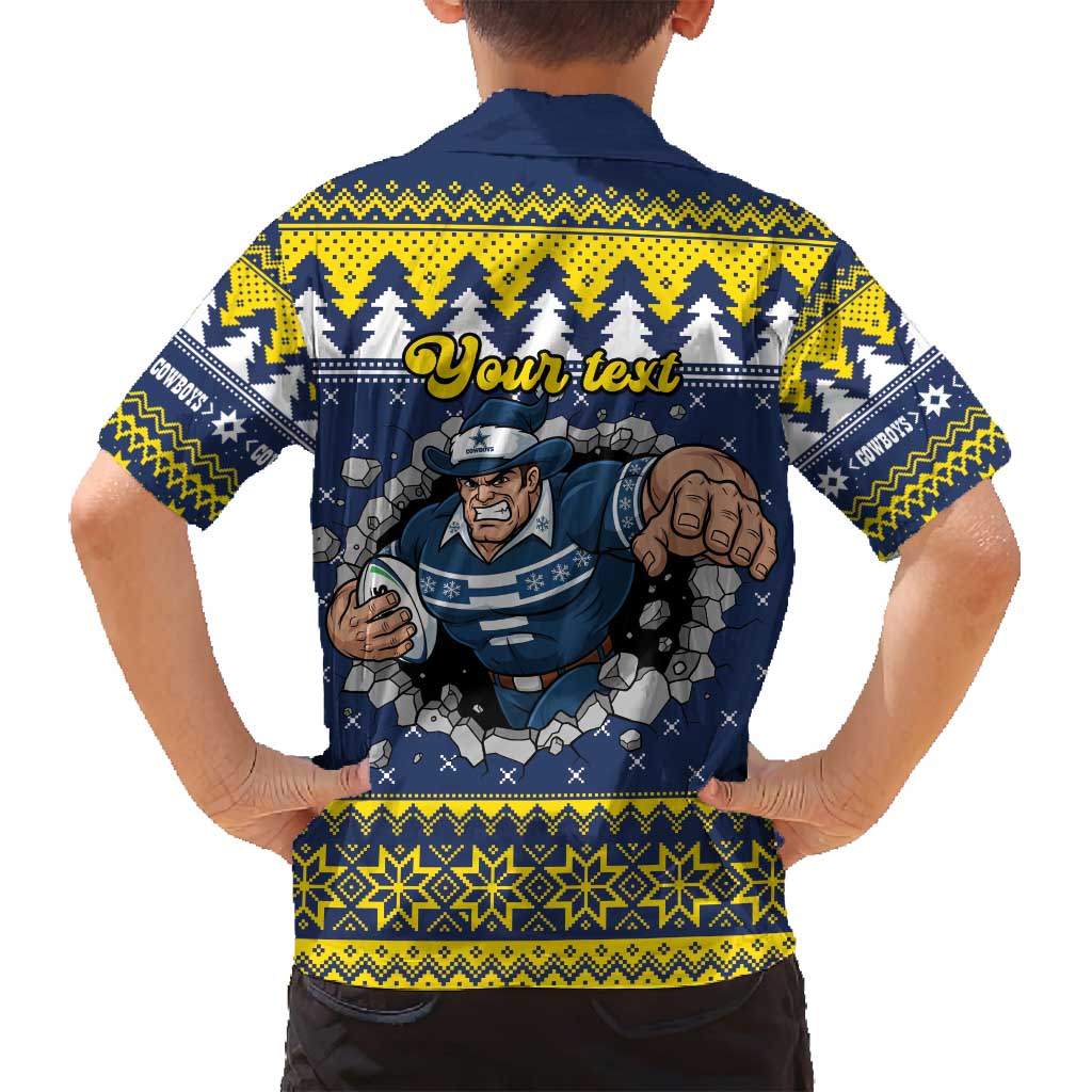 Merry Queensland Cowboys Personalised Family Matching Off Shoulder Short Dress and Hawaiian Shirt Christmas Rugby League Spirit - Aussie Hoodie