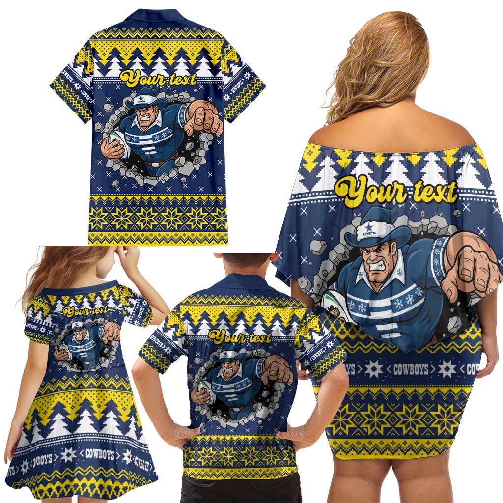 Merry Queensland Cowboys Personalised Family Matching Off Shoulder Short Dress and Hawaiian Shirt Christmas Rugby League Spirit - Aussie Hoodie